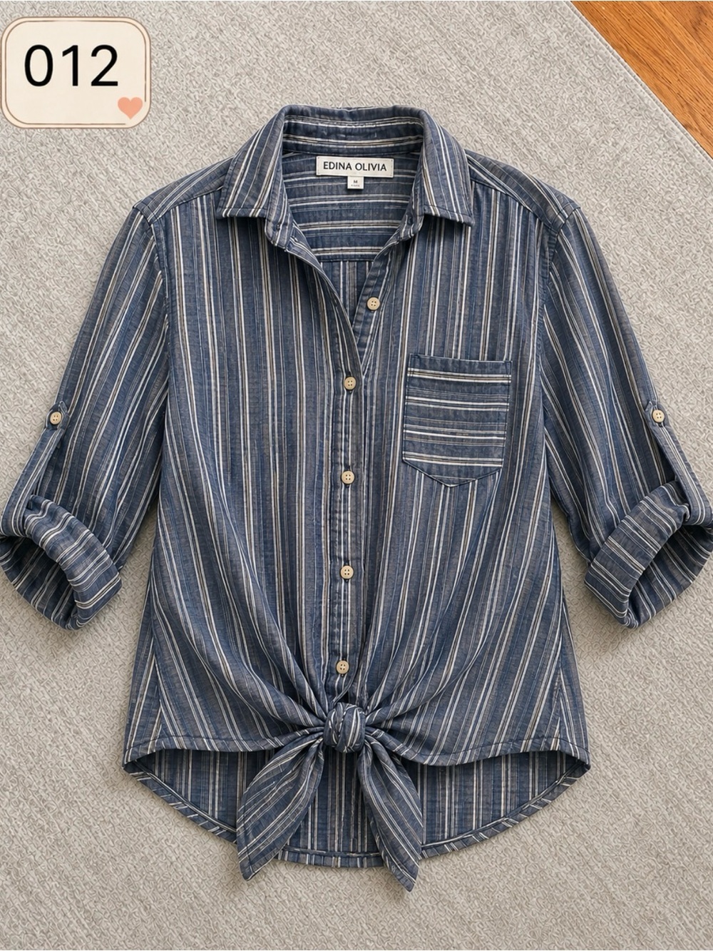 Eden & Olivia Blue Striped Tie Front Button Down Shirt M